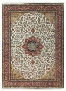Full view of 2000s Tabriz 50/60/70 Raj rug from Iran / Persia, 343 × 244 cm in Beige tones
