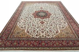 Surface texture of 2000s Tabriz 50/60/70 Raj rug with natural Cork and intricate pattern