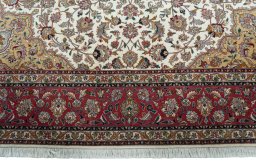 Full view of 2000s Tabriz 50/60/70 Raj rug from Iran / Persia, 343 × 244 cm in Beige tones