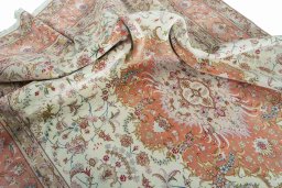 Surface texture of 2000s Tabriz 50/60/70 Raj rug with natural Cork and intricate pattern