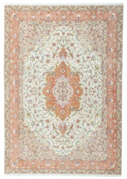 Full view of 2000s Tabriz 50/60/70 Raj rug from Iran / Persia, 354 × 245 cm in Beige tones