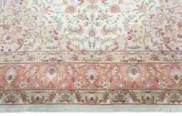 Full view of 2000s Tabriz 50/60/70 Raj rug from Iran / Persia, 354 × 245 cm in Beige tones