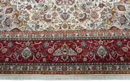 Full view of 2000s Tabriz 50/60/70 Raj rug from Iran / Persia, 405 × 303 cm in Beige tones