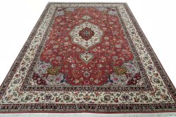 Surface texture of 2000s Tabriz 50/60/70 Raj rug with natural Cork and intricate pattern