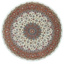 Full view of 2000s Tabriz 50/60/70 Raj rug from Iran / Persia, 198 × 196 cm in Beige tones