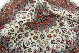 Full view of 2000s Tabriz 50/60/70 Raj rug from Iran / Persia, 198 × 196 cm in Beige tones