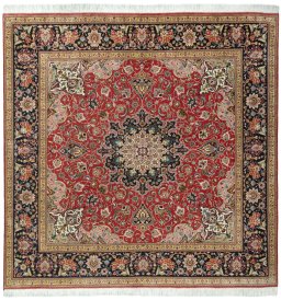 Full view of 2000s Tabriz 50/60/70 Raj rug from Iran / Persia, 203 × 203 cm in Red tones
