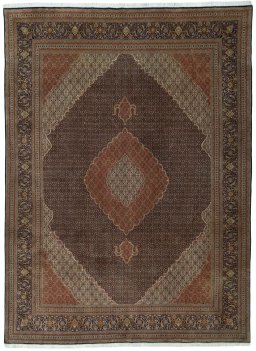 Full view of 1970s Tabriz 50/60/70 Raj rug from Iran / Persia, 401 × 298 cm in Blue tones