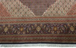 Full view of 1970s Tabriz 50/60/70 Raj rug from Iran / Persia, 401 × 298 cm in Blue tones