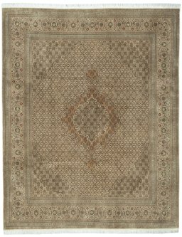Full view of 2000s Tabriz 50/60/70 Raj rug from Iran / Persia, 310 × 249 cm in Beige tones