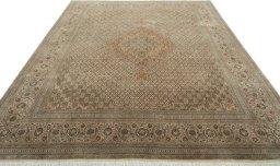 Surface texture of 2000s Tabriz 50/60/70 Raj rug with natural Cork and intricate pattern