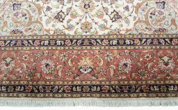 Full view of 2000s Tabriz 50/60/70 Raj rug from Iran / Persia, 301 × 248 cm in Beige tones