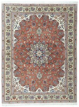 Full view of New Tabriz 50/60/70 Raj rug from Iran / Persia, 202 × 155 cm in Red tones