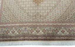 Full view of New Tabriz 50/60/70 Raj rug from Iran / Persia, 252 × 174 cm in Beige tones