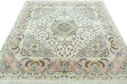 Surface texture of New Tabriz 50/60/70 Raj rug with natural Cork and intricate pattern