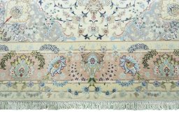 Full view of New Tabriz 50/60/70 Raj rug from Iran / Persia, 205 × 195 cm in Beige tones