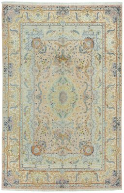 Full view of New Tabriz 50/60/70 Raj rug from Iran / Persia, 304 × 198 cm in Red tones