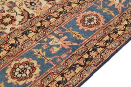 Full view of 1930s Tabriz Petag rug from Iran / Persia, 350 × 250 cm in Cream tones