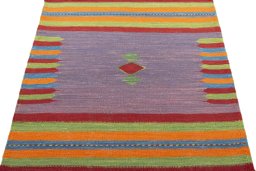 Close-up detail of New Kilim Sofre rug from Turkey showing Wool weave