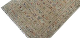 Backside of handmade New Samarkand rug showing knot structure and weave density