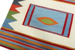 Surface texture of New Kilim Sofre rug with natural Wool and intricate pattern