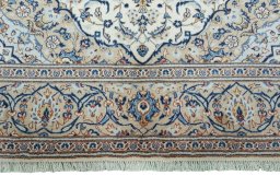 Full view of 2000s Kashan rug from Iran / Persia, 302 × 198 cm in Beige tones