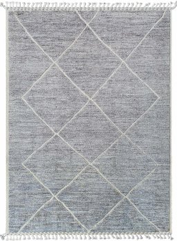 Full view of New Morocco rug from Pakistan, 244 × 179 cm in Gray tones