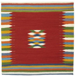 Full view of New Kilim Sofre rug from Turkey, 98 × 97 cm in Multi Color tones