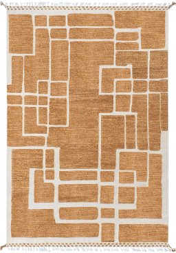 Full view of New Morocco rug from Pakistan, 257 × 176 cm in Yellow tones