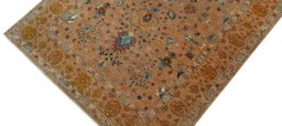 Backside of handmade New Farahan rug showing knot structure and weave density