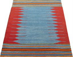 Close-up detail of New Kilim Sofre rug from Turkey showing Wool weave