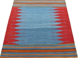 Close-up detail of New Kilim Sofre rug from Turkey showing Wool weave