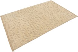 Corner detail of New Organic rug showing border pattern and Wool pile