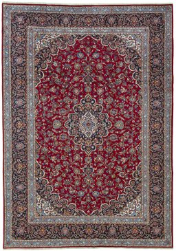 Full view of 2000s Kashan rug from Iran / Persia, 401 × 284 cm in Red tones