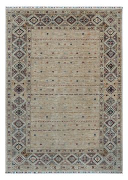 Full view of New Samarkand rug from Pakistan, 236 × 169 cm in Beige tones