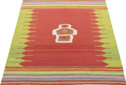 Close-up detail of New Kilim Sofre rug from Turkey showing Wool weave