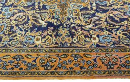 Full view of 1970s Ghom rug from Iran / Persia, 155 × 108 cm in Blue tones