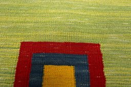 Backside of handmade New Kilim Sofre rug showing knot structure and weave density