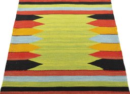 Close-up detail of New Kilim Sofre rug from Turkey showing Wool weave