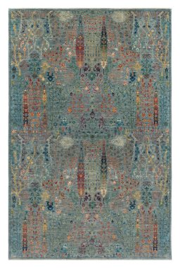 Full view of New Haj-jalili rug from Pakistan, 282 × 179 cm in Blue tones