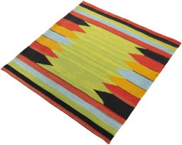 Corner detail of New Kilim Sofre rug showing border pattern and Wool pile