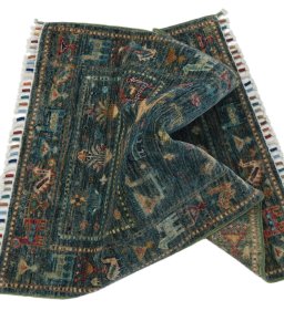 Full view of New Samarkand rug from Pakistan, 97 × 66 cm in Green tones