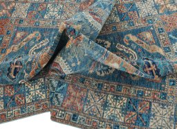 Full view of New Kazak rug from Pakistan, 194 × 131 cm in Blue tones