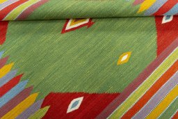 Full view of New Kilim Sofre rug from Turkey, 102 × 99 cm in Multi Color tones