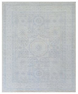 Full view of New Mamluk rug from Pakistan, 301 × 248 cm in Beige tones