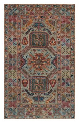 Full view of New Kazak rug from Pakistan, 199 × 124 cm in Gray tones