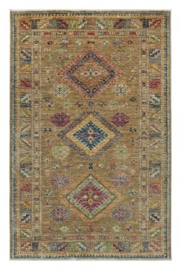 Full view of New Kazak rug from Pakistan, 159 × 103 cm in Yellow tones
