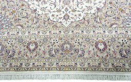 Full view of 2000s Kashan rug from Iran / Persia, 403 × 297 cm in Beige tones