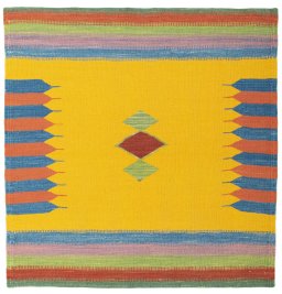 Full view of New Kilim Sofre rug from Turkey, 101 × 98 cm in Multi Color tones