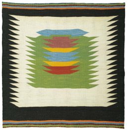Full view of New Kilim Sofre rug from Turkey, 104 × 102 cm in Multi Color tones